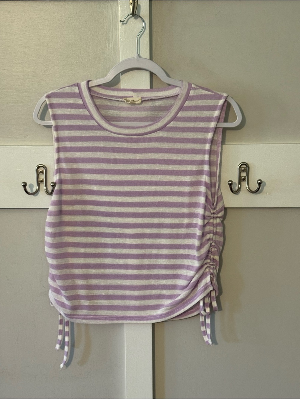Hem & Thread Lavender and White Striped Side-Ruched Tank